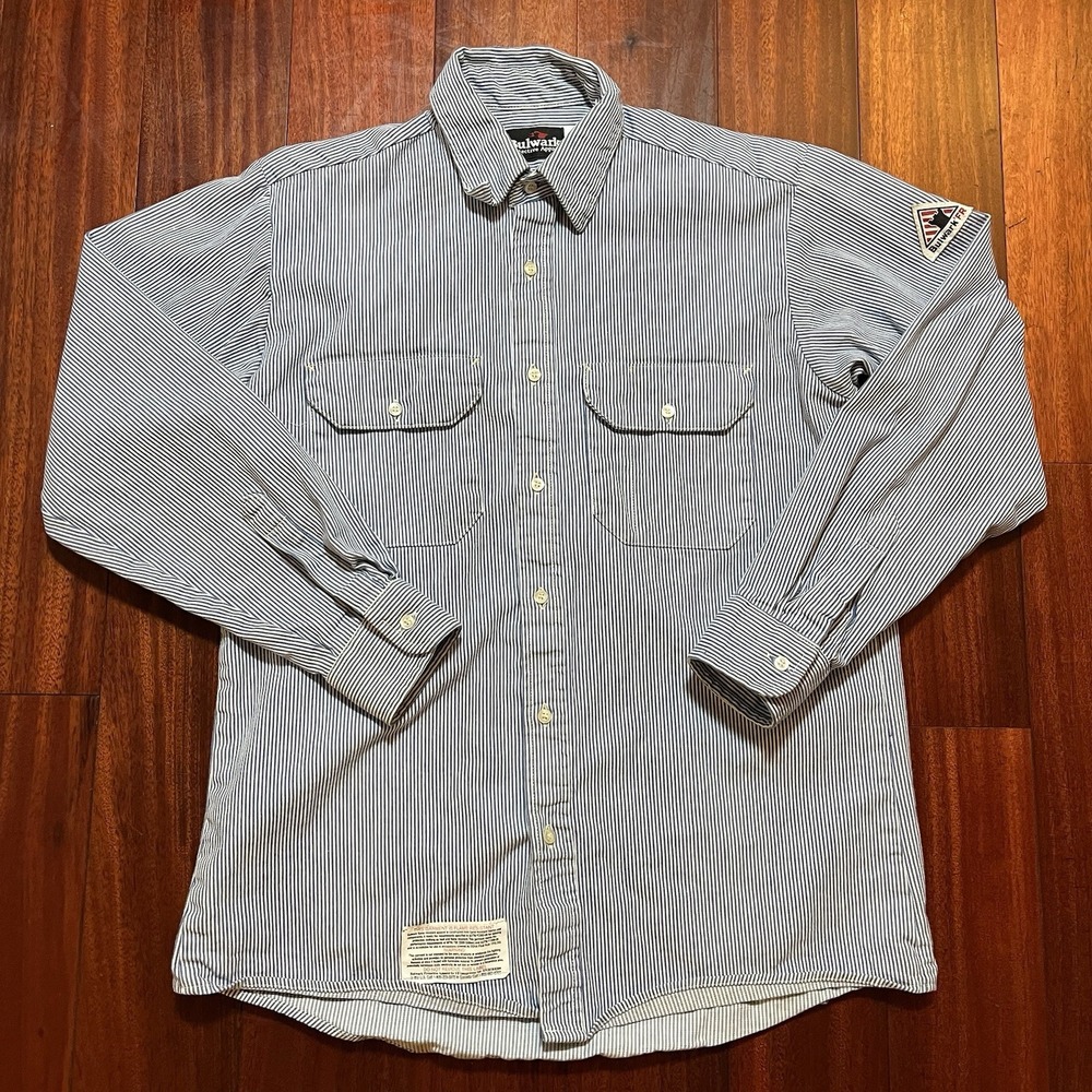 Bulwark FR Shirt Mens Medium Blue Flame Resistant Twill Work Button Up CAT 2